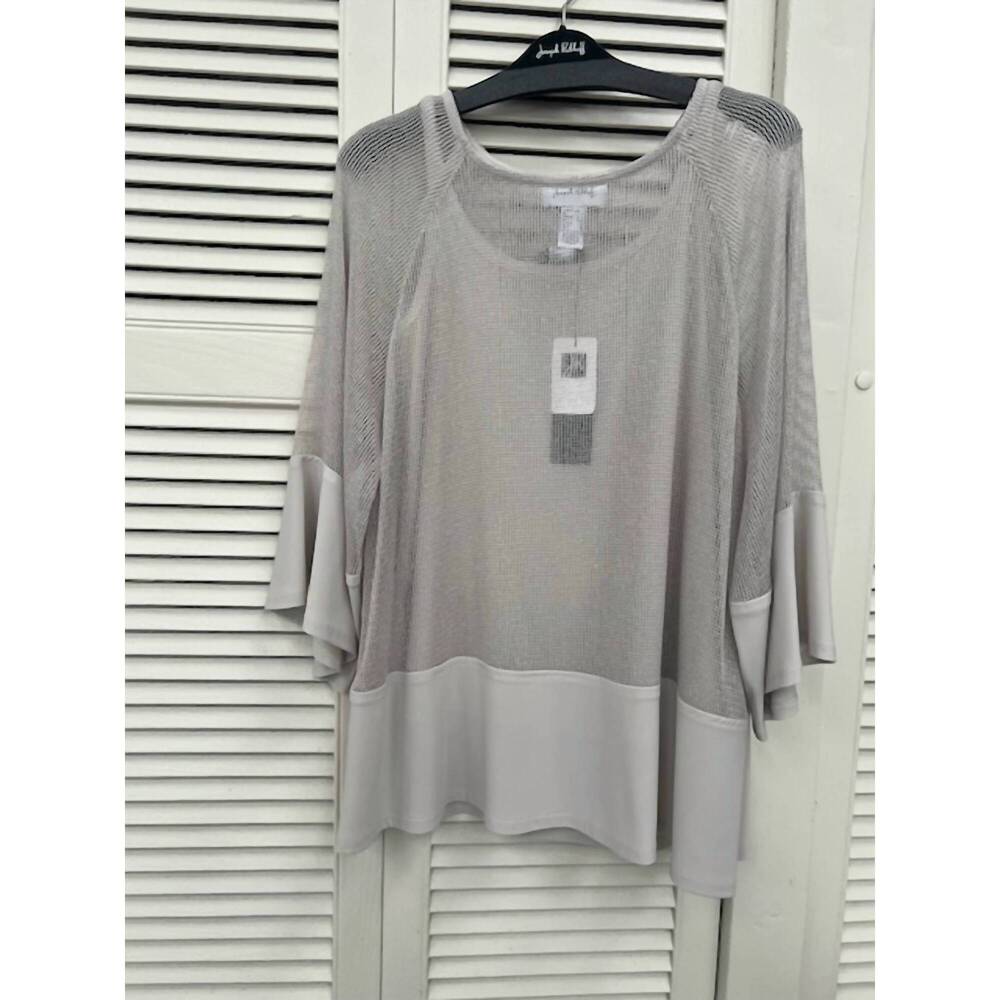 NEW JOSEPH RIBKOFF women's dual fabric fishnet tunic in moonstone